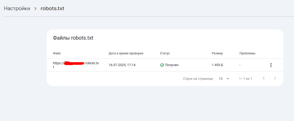 Скриншот интерфейса Google Search Console